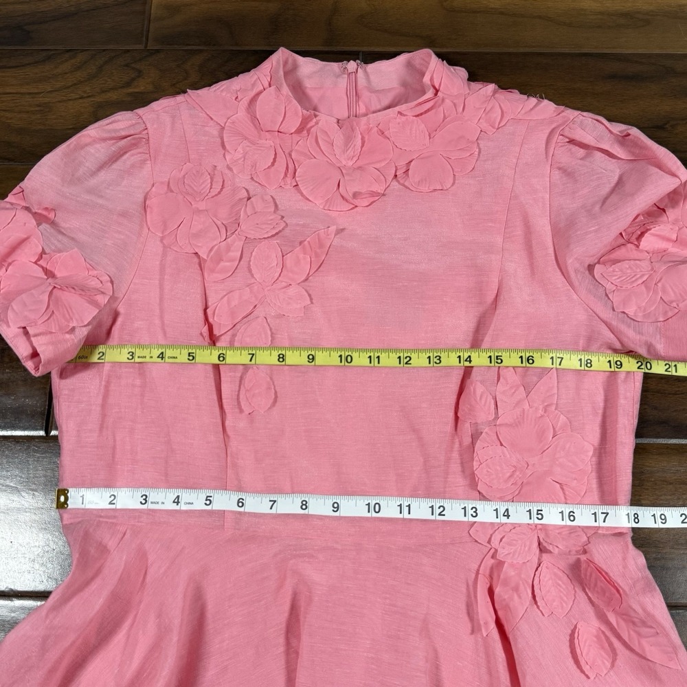 Antonio Melani‎ Women's Size 14 Pink Taffy Floral Appliqué Iris Linen Mini Dress - Picture 6 of 13